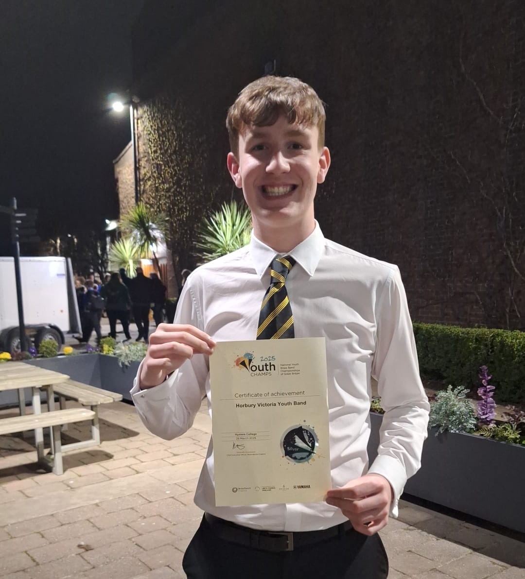 Principal cornet player Will Lord with our silver certificate Principal cornet player Will Lord with our silver certificate