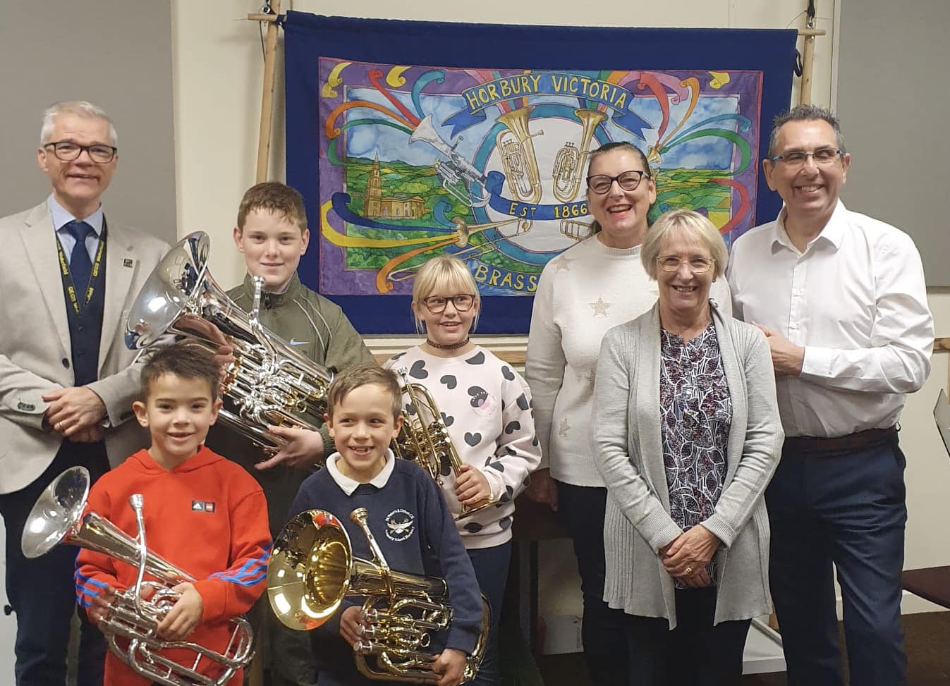 Local councillors presenting new instruments to our learner band players. Local councillors presenting new instruments to our learner band players.